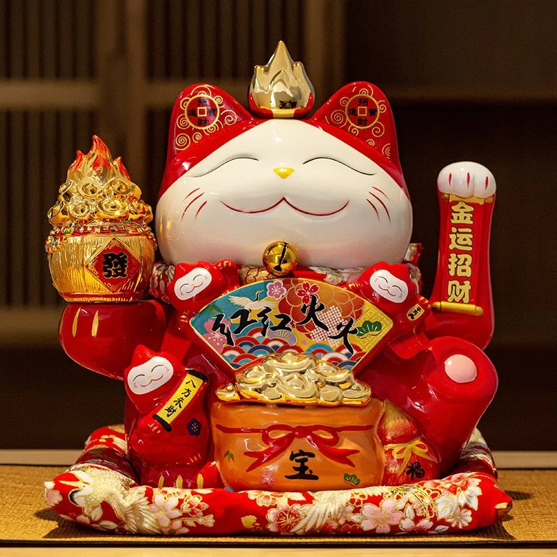 

12-inch shaking hand beckoning cat ornaments Electric fortune cat large store cashier opening gift automatic beckoning