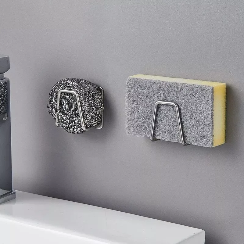 

Stainless Steel Sink Sponges Holder Self Adhesive Drain Drying Rack Kitchen Wall Hooks Accessories Storage Organizer