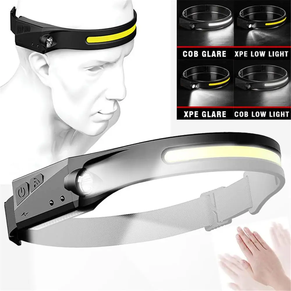 XANES LX200 COB LED Headlamp Sensor Headlight with Built-in Battery Flashlight USB Rechargeable Head Lamp Torch 5 Lighting Modes