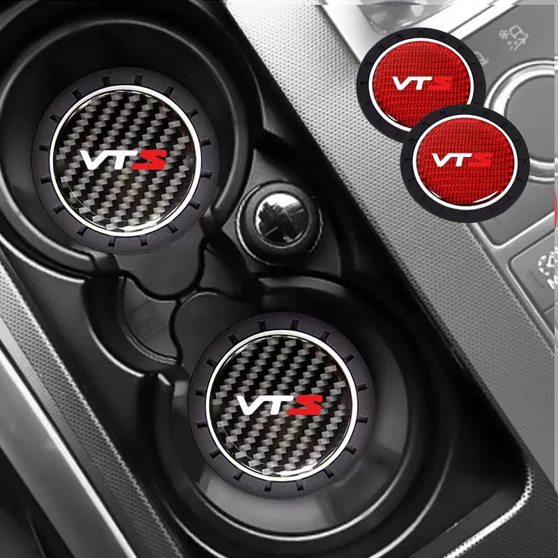 

For Citroen VTS C-Crosser C-ELYSEE 2Pcs Car Carbon Fiber Pattern Coaster Slip Water Cup Mat Anti-Dirt Car Accessories
