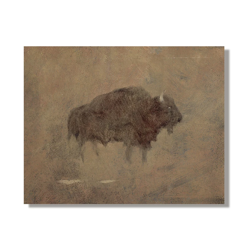 

Винтажный эскиз бизора, картина на холсте, постер с изображением буйвола, художественный принт, нейтральные настенные панно для фермерского дома для гостиной, украшения дома