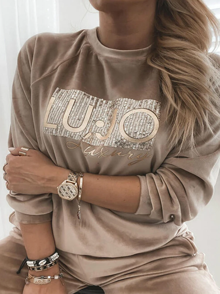 Женский Бархатный спортивный костюм комплект из двух предметов толстовка с