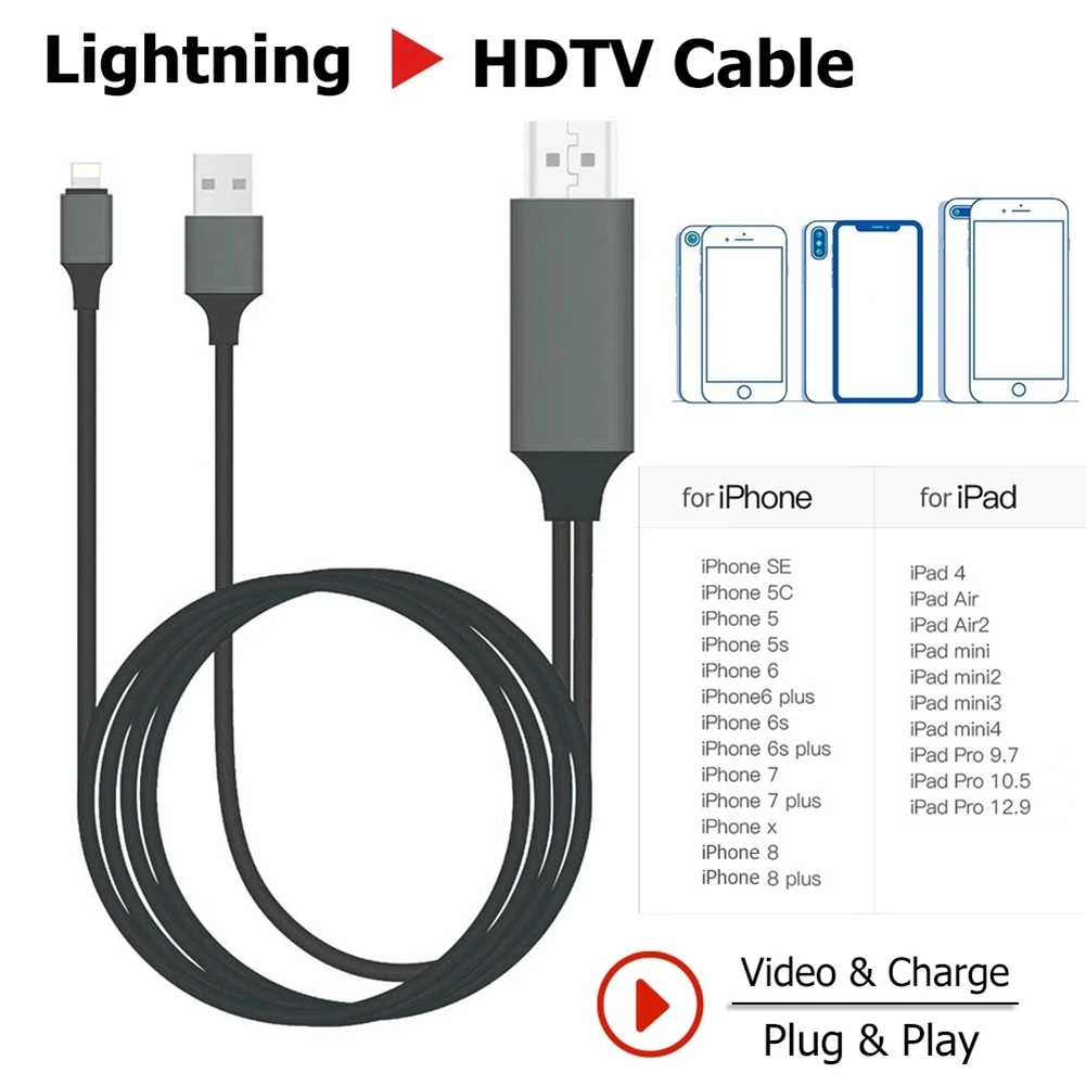 

Lightning To HDMI-compatible Cable HDTV TV Digital AV Adapter 2M USB 1080P Smart Converter Cable For Apple TV For IPhone HD Plug