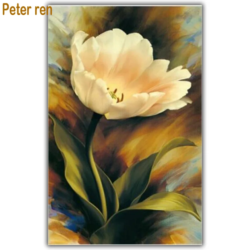 

Peter ren Diamond embroidery Diy Diamond painting cross stitch kit 3d square drill Diamond mosaic pasted full canvas White tulip