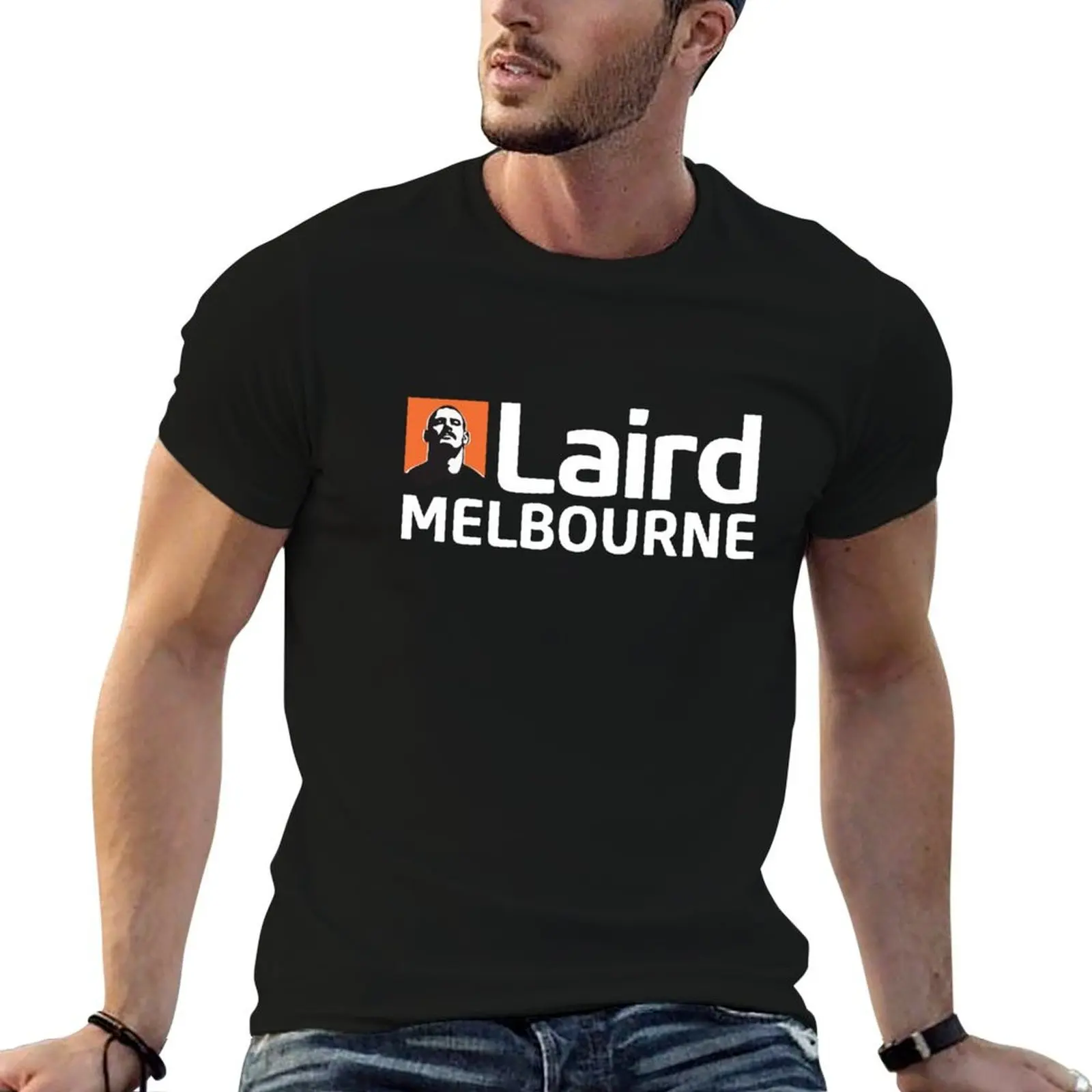 Фото Мужская футболка Laird Melbourne Horizontal, белая, 100% хлопок, повседневная футболка для мужчин №1