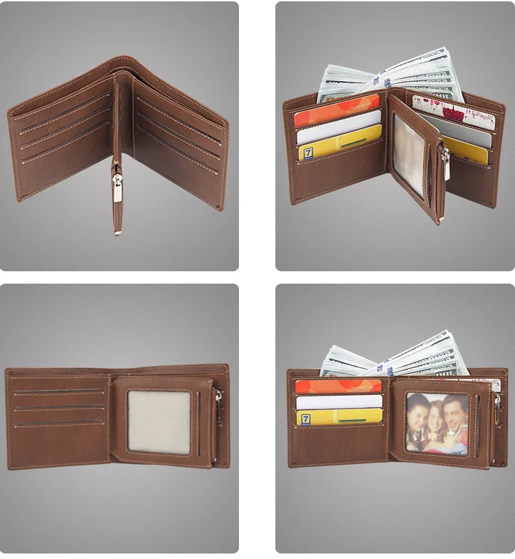 Casual Classic Men's Wallet Leather Short Three Fold Wallet Wallet Multi Function Zipper Multi Card Zero Wallet Wallet Men