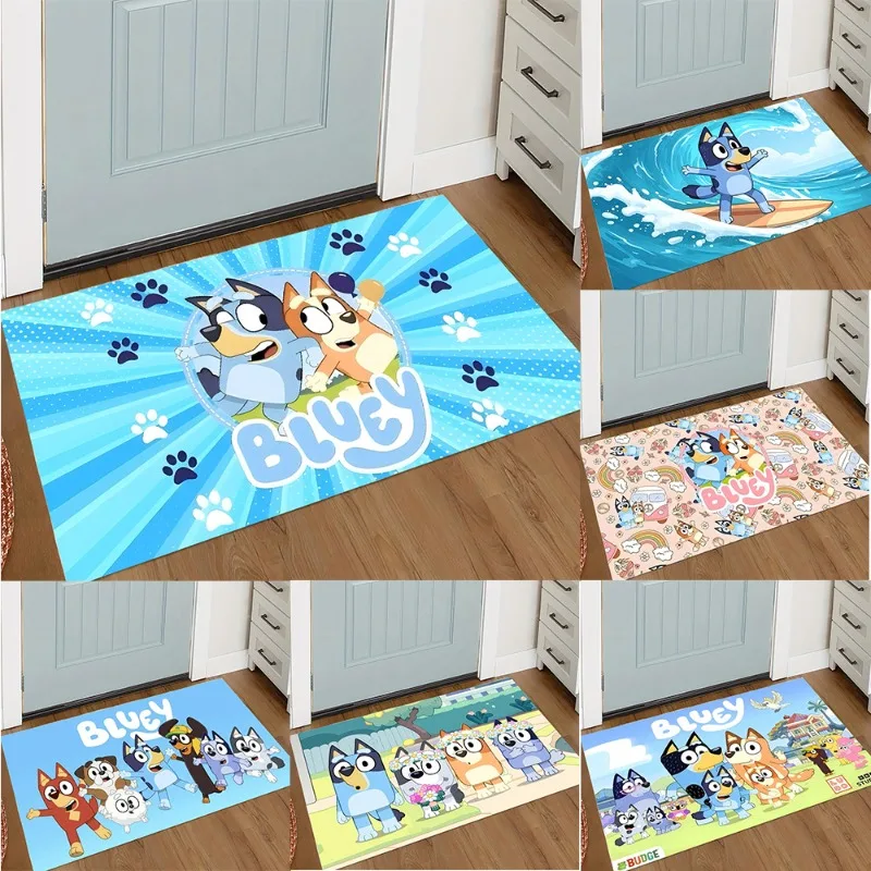 Фото Новый коврик Kawaii Bluey для прихожей, гостиной, спальни, ванной комнаты, кухни – незаменимый элемент декора для дома №1