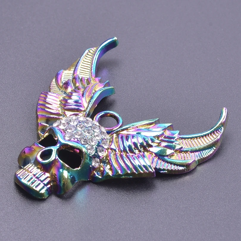 

5PCS Neo-Gothic Large Skull Wings Rainbow Charm Rhinestone Craft Necklace Trendy Alloy Pendant Jewelry Making Diy Bulk Supplies