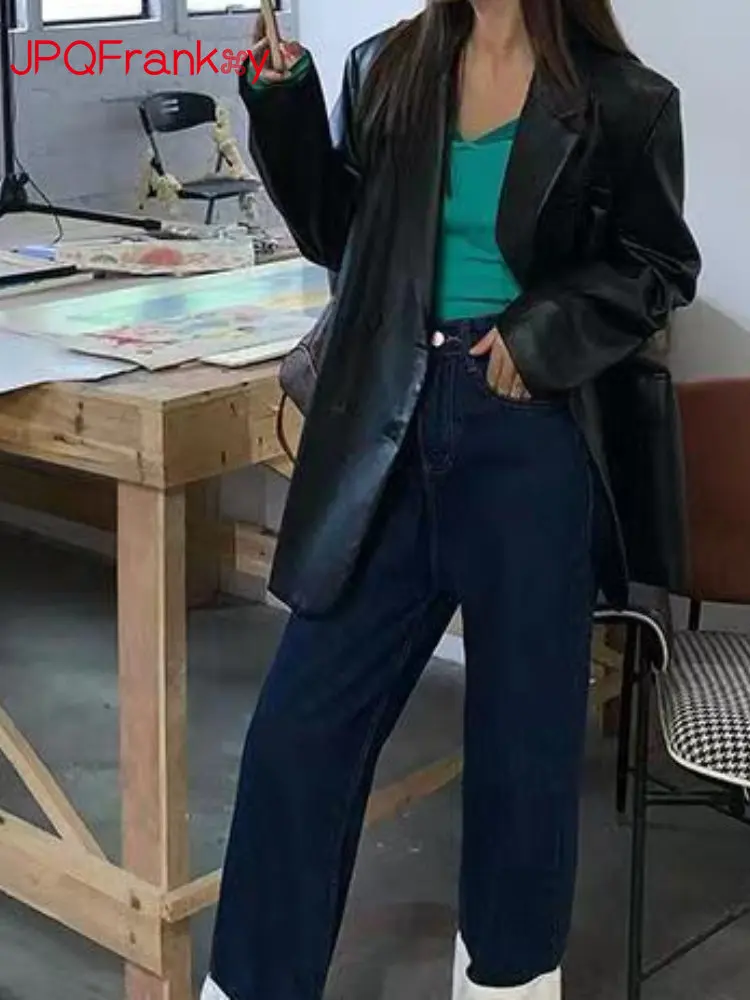 Black Brown Women's Leather Coat Women Spring and Autumn 2023 New Leisure Slim Fit Motorcycle Leather Suit Top PU Leather Women