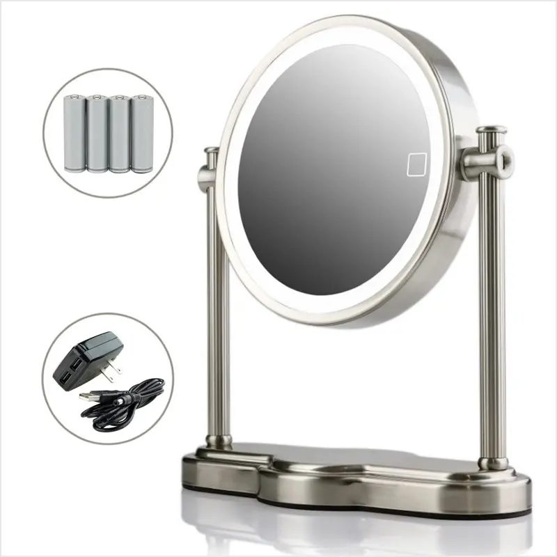 

Free Shipping Lighted Magnifying Mirror 8'' Table Top 1X & 10X Double Sided 3 Tone Smart Touch Round LED Auto Shut off Ide