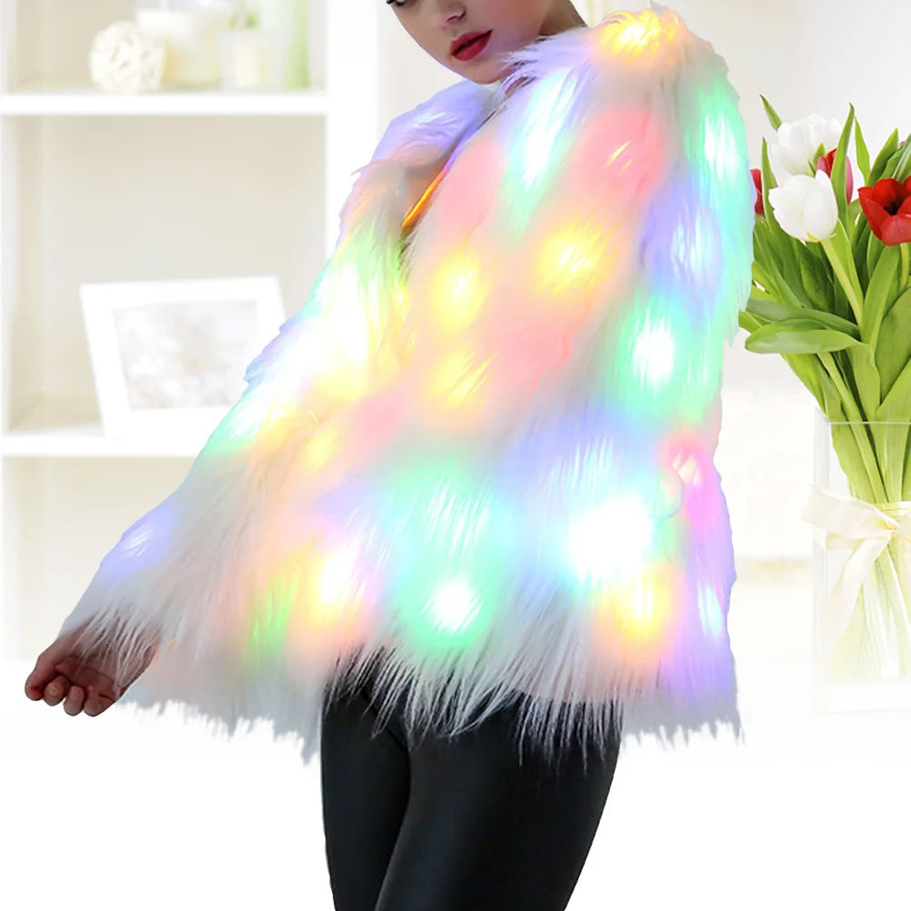 

Women Christmas LED Faux Fur Coat Stage Costumes Nightclub Outwear Dancer Jackets Size M (White)