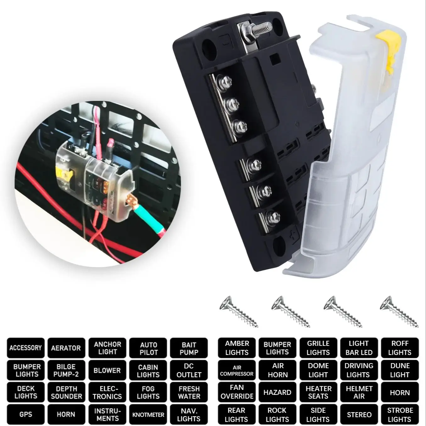 

Блок предохранителей 12 способов 6 способов блока предохранителей 100 А отрицательная шина водонепроницаемая для 12 В/24 В грузовик автомобиль лодка морской RV панель распределения питания