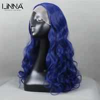 linna synthetic lace front wigs for women blue color fashion long wavy cosplaydailyparty high temperature fiber