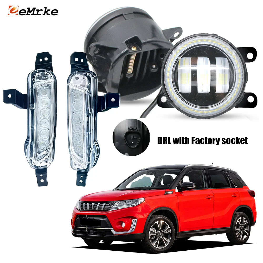 Фото Светодиодные противотуманные фары (белые/желтые) 40 Вт для Suzuki Vitara LY / Escudo 4 2015-2023, передние ДХО с разъемом под заводские фары, дневные ходовые огни №1