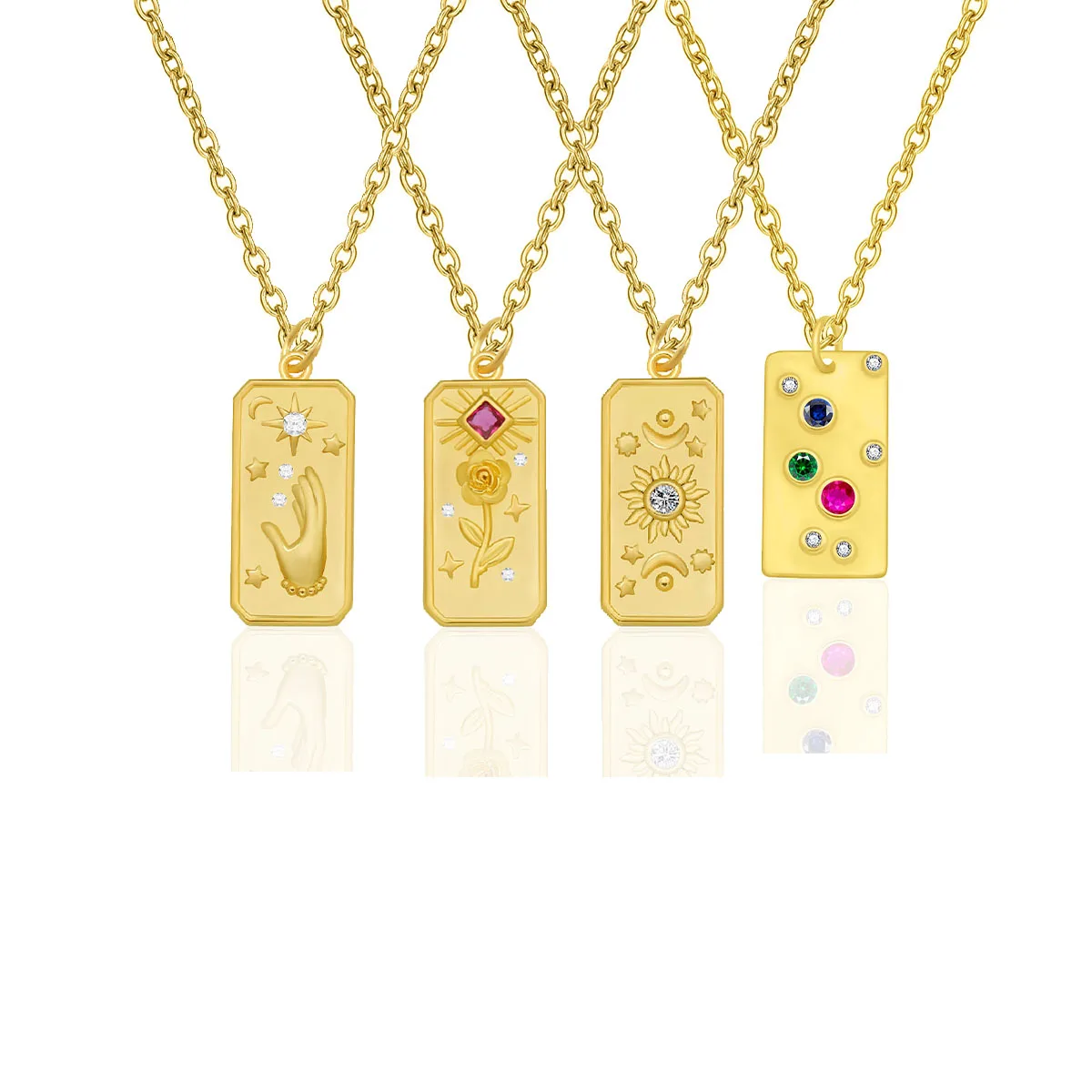 

Gold-plated Square Romantic Card Tarot Sun Moon Star Flower Zirconia Pendant Necklace for Women Neck Choker Couple Jewelry Gifts