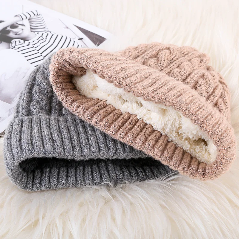 

Winter Hat Hats for Women Beanie Hats Thick Fur Warm Knitted Flexible 60cm Big Size Skullies Bonnet Beanie Gorros Invierno Mujer