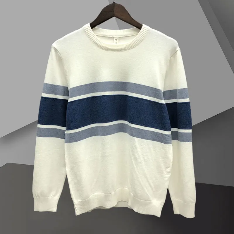 

Slim Knitted Pullover Sweater Social Dress Shirt 2023 Fall Contrasting Stripes Men Long Sleeve Streetwear Clothing Erkek Kazak