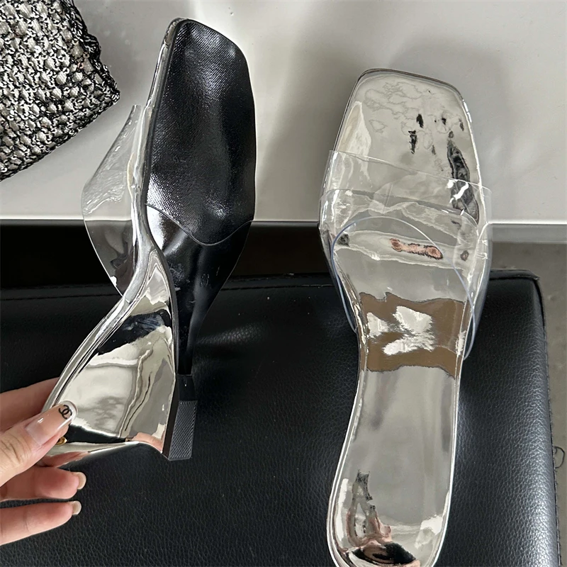 Тапочки женские прозрачные из ПВХ с открытым носком на танкетке