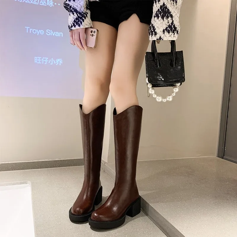 Thick-heeled Knight Boots Female British Style 2022 Autumn New Thick-soled Boots Rear Zipper High-heeled Thin Boots Shoes High