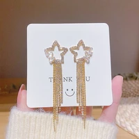 2022 new korean pentagram chain tassel stud earrings for women fashion crystal elegant jewelry party gifts