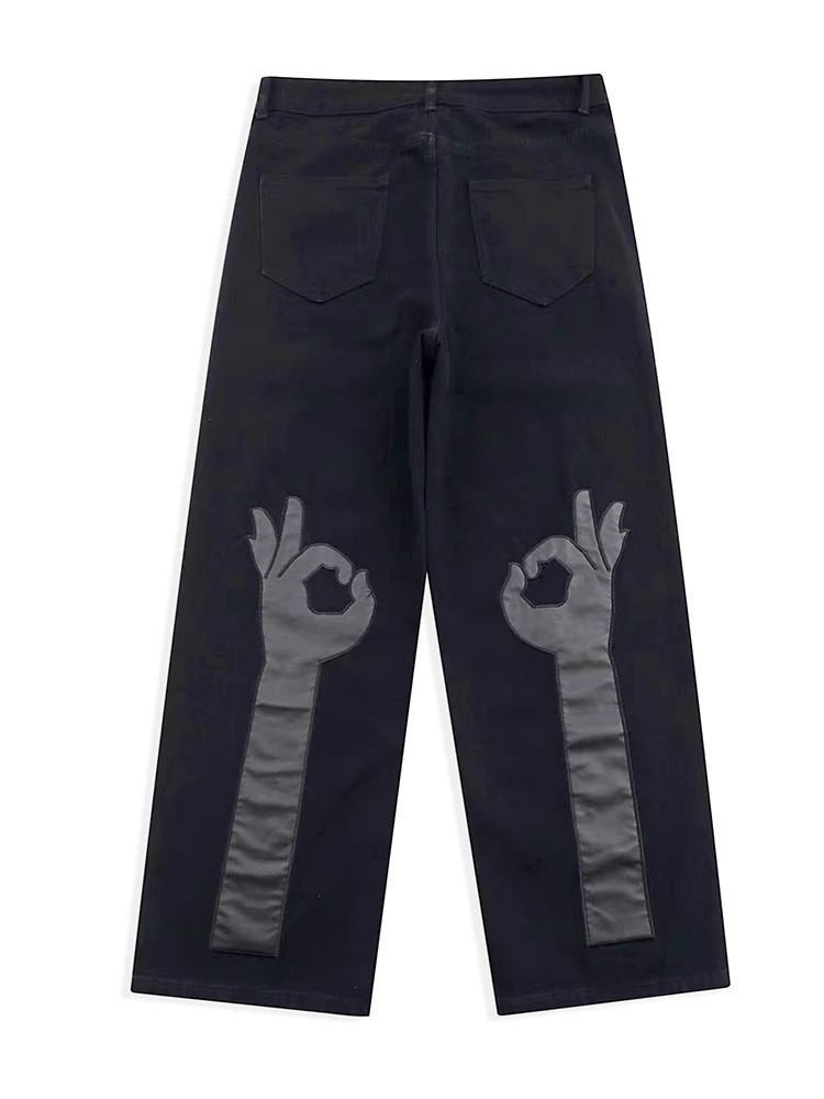 Letter Patch Y2K Jeans Men's Street Denim Jeans Street Clothing Casual and Loose Straight Leg Pants Pants Men's Clothing Men's