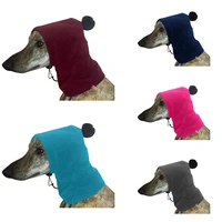 dog hat pet long collar warm polar fleece hat solid color plush ball embellishment dog hat adjustable drawcord dog head cover