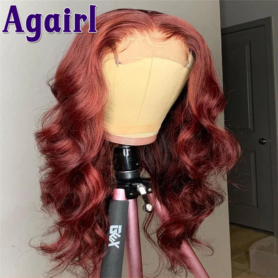HD Transparent 13x6 Lace Frontal Wigs Dark Burgundy Body Wave Lace Front Wig Malaysian Human Hair Wigs for Women with Baby Hair