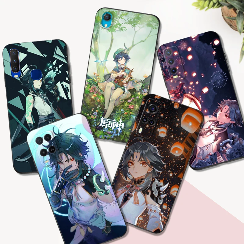 Черный чехол ТПУ для Vivo V5 V5S V7 V9 Youth V11 V11i V15 V17 NEO V20 E V21 V21E V23 V23E PRO 4G 5G impact Xiao Genshin