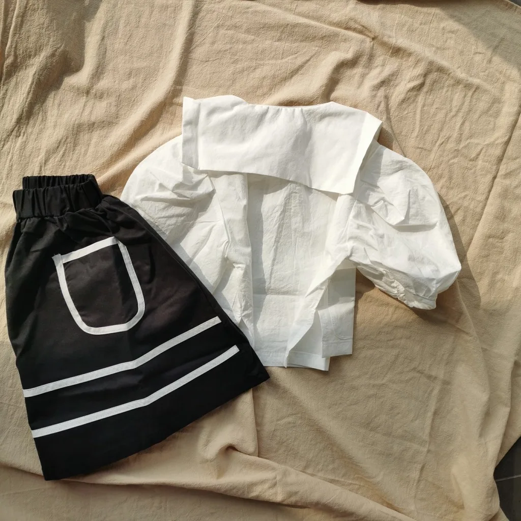 Criscky Summer Cotton Baby Girls Clothes Short Sleeve White Tops And Skirt Baby Outfit Kids Clothing Sets for 8 Girls Sets