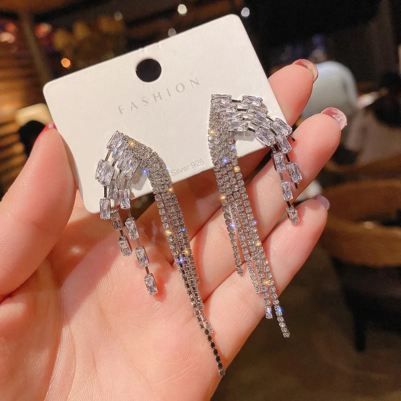 2022 НОВЫЕ геометрические длинные серьги Стразы с кисточками женские
