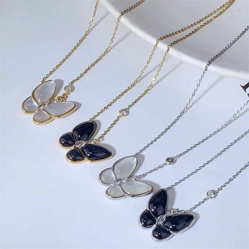

White fritillaria butterfly necklace for women Titanium steel light luxury high sense pendant niche shell clavicle chain