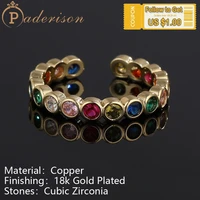 trendy colorful round zircon opening ring for women retro multicolor shiny zircon adjustable ring copper 18k gold plated ring