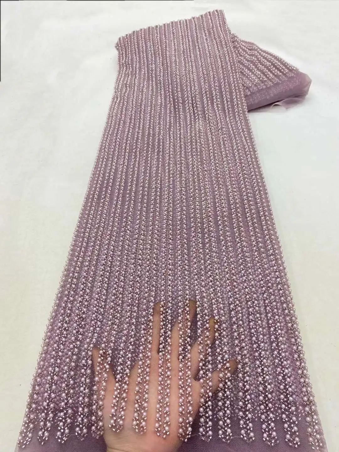 Новая Мода французская вышивка Тяжелая кружевная ткань ручной работы из бисера с