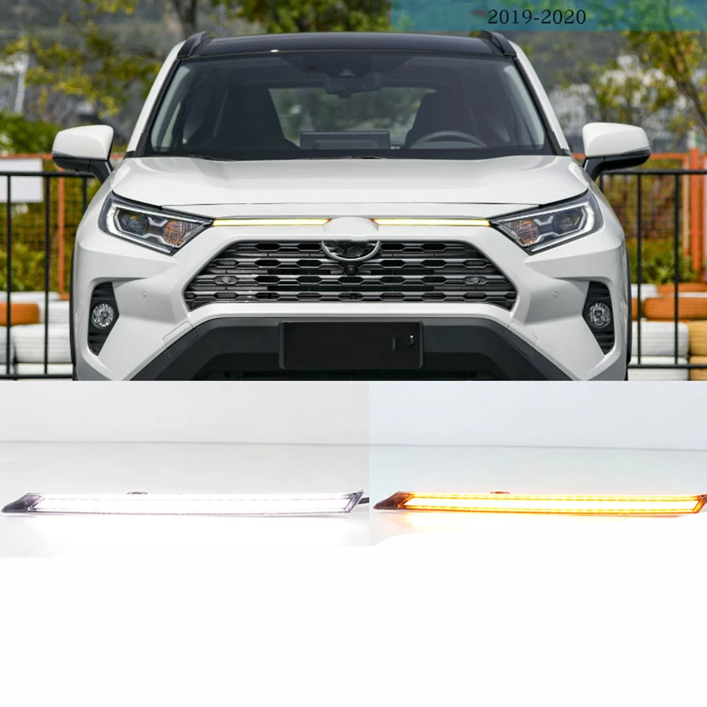 

For Toyota RAV4 2019-2023 Front LED Daytime Running Day Light Indicator Bulb DRL Turn Signal Engine Hood Vent Cover Lamp Strip