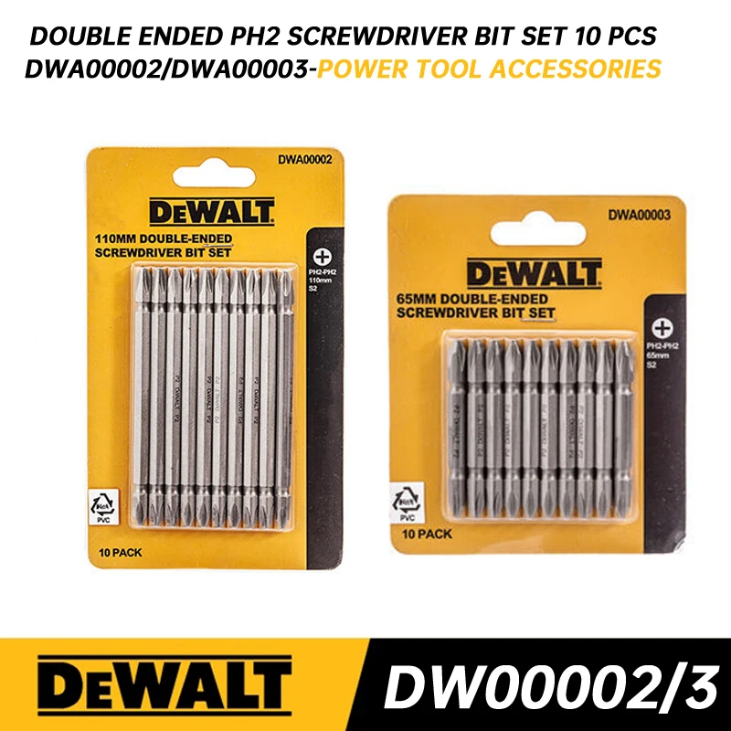 

DEWALT DWA00003 DWA00002 Double Ended Screwdriver Bit Set 10 Pcs 65mm 110mm Dewalt Power Tool Accessoriess