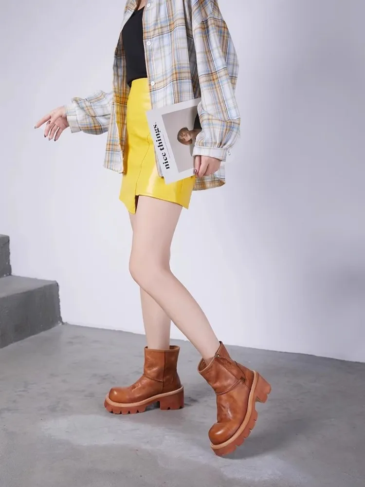 Винтажные ботинки ручной работы из натуральной кожи женские мотоциклетные