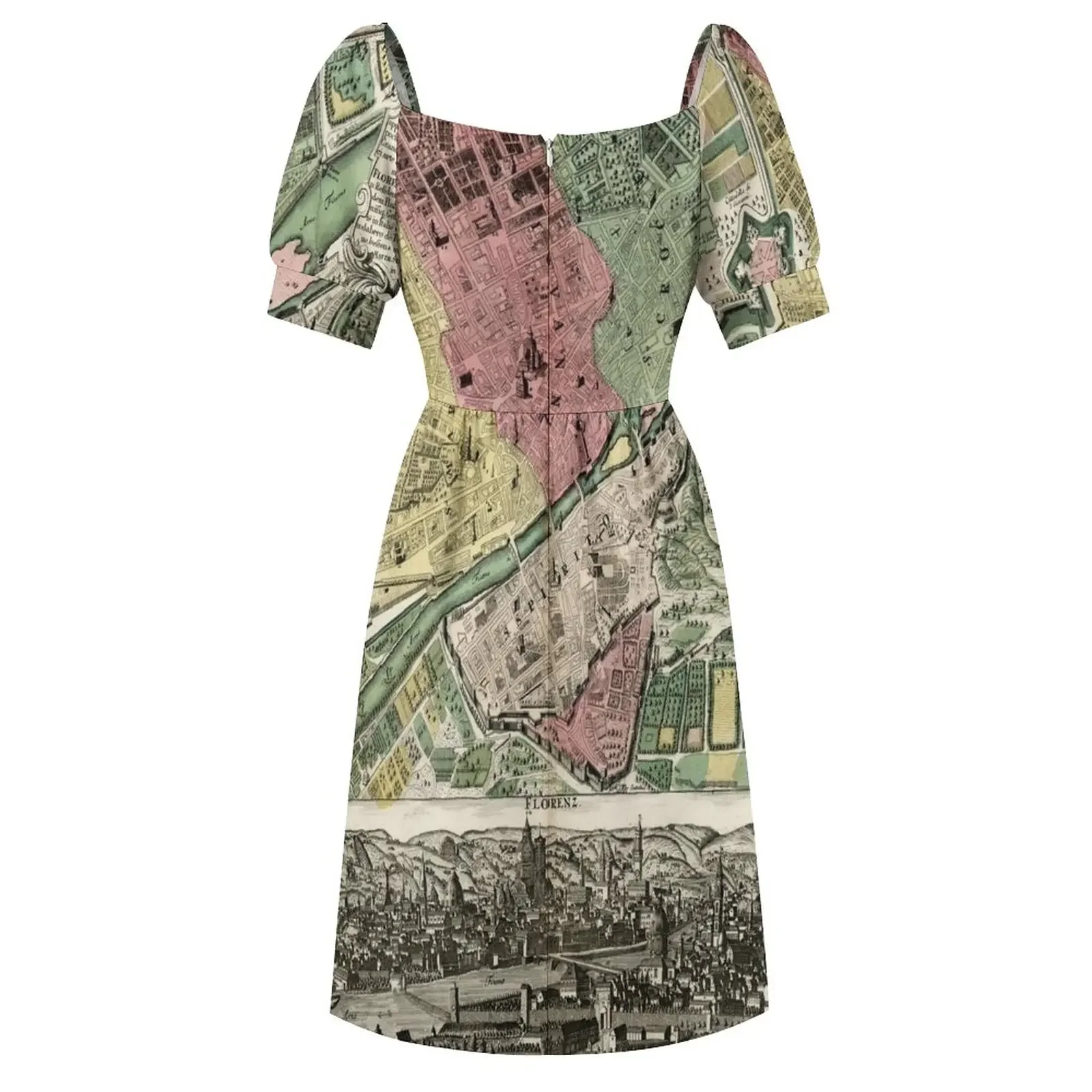 Винтажная карта Флоренции Италия (1730) Платье с короткими рукавами летние платья