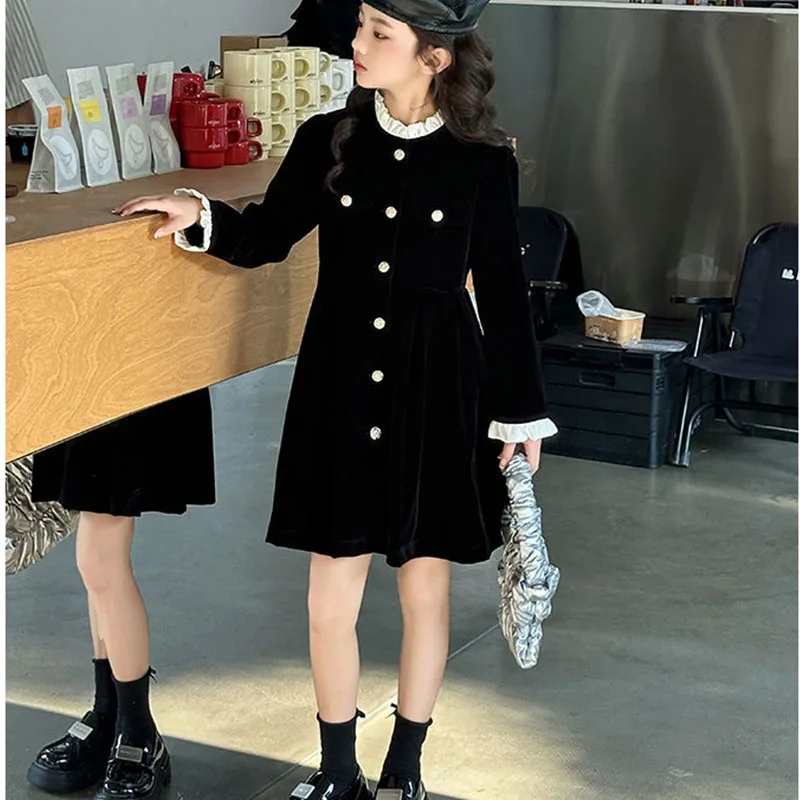 Бархатные школьные танцевальные платья женская одежда Осеннее черное платье для