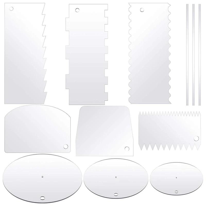 

12 Pieces Acrylic Cake Discs Set, Cake Scraper Cake Decorating Comb Round Cake Discs Circle Base Boards With Center Hole