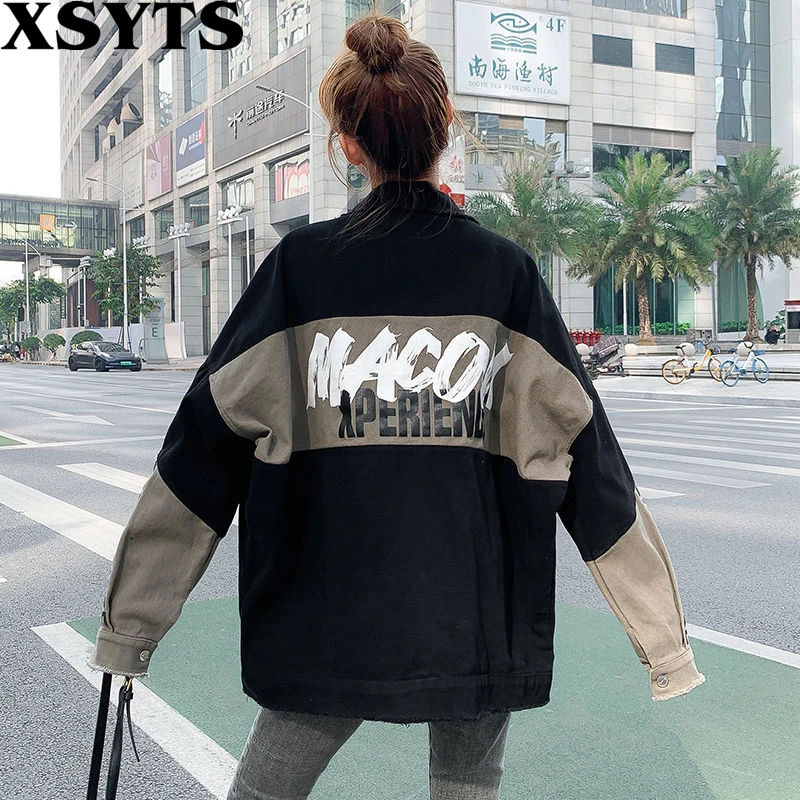 

2022 Jean Jacket New Arrival Denim Jacket Women Korean Fashion Coats Alphabet Black Denim Clothes Loose Female Denim Top