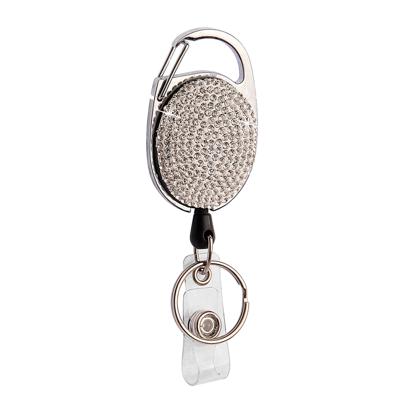 

Portable ID Card Clasps Clip On Swivel Carabiner Reel Retractable Badge Holder Key Ring Bling Rhinestone Fashion Gift Name Tag