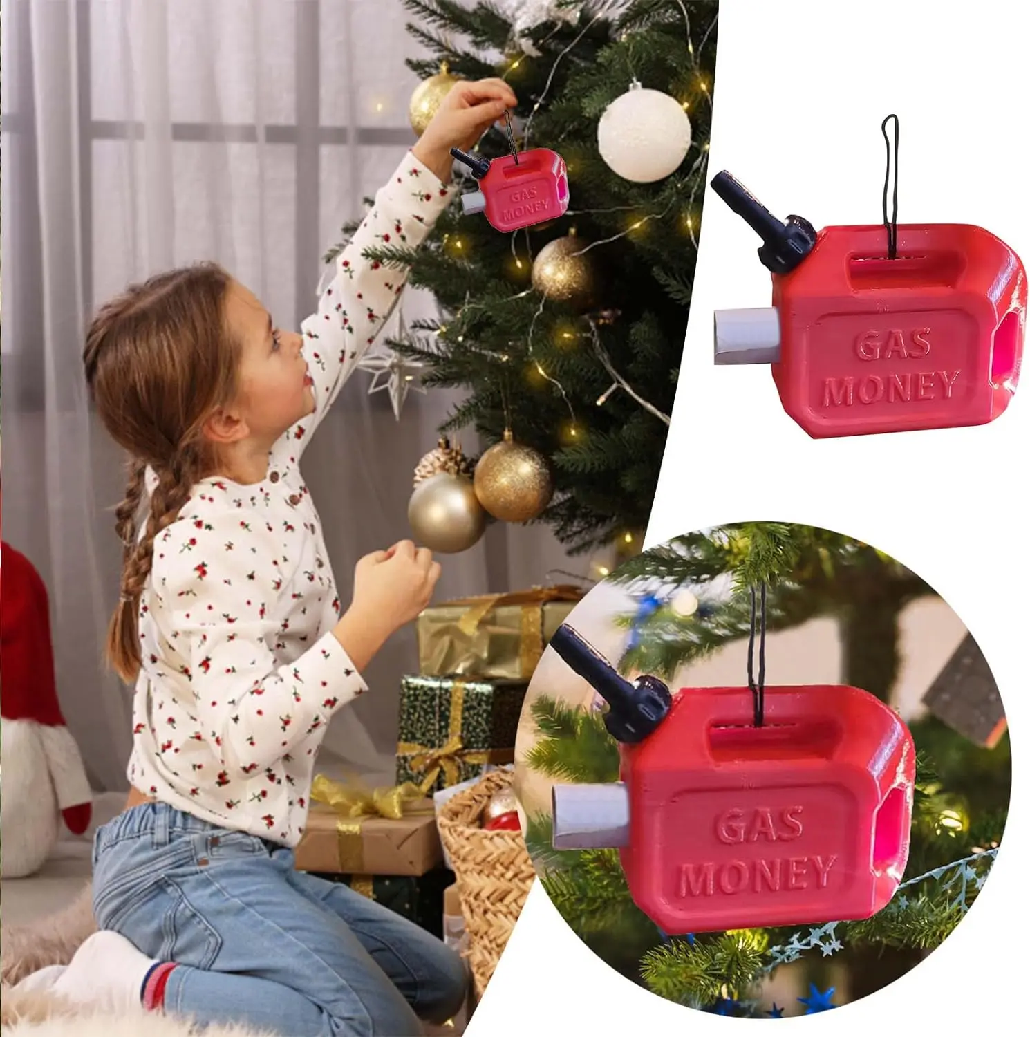 

1/2pcs Funny Gas Can Money Clip Ornament Plastic Christmas Tree Ornaments Red Hanging Decoration Gift Money Holder Ornament