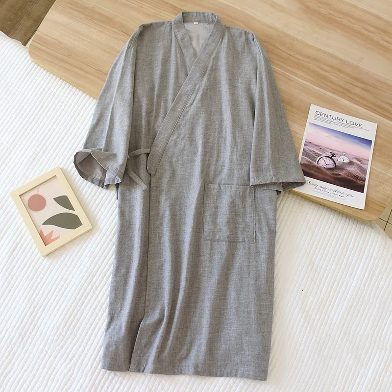 

Халат-кимоно Мужской Хлопковый, тонкая свободная одежда для дома, пижама с рукавом до локтя, одежда для отдыха на пару, большие размеры, весна-осень