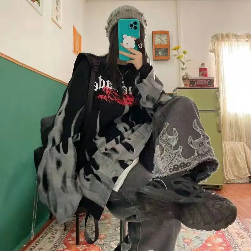 

Футболка в стиле Харадзюку для мужчин и женщин, винтажная Готическая рубашка в стиле хип-хоп, топ оверсайз с длинным рукавом в готическом ст...