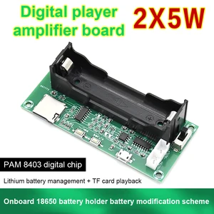 XH-A152 PAM8403 Amplifier Board DC 5V 5W*2 2.0 Channel Audio AMP with 18650 Battery Case For Speakers