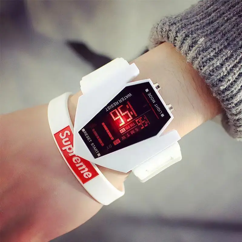 New LED aircraft watch trendy simple smart couple watch a pair of creative technology boys and girls digital wrist watches