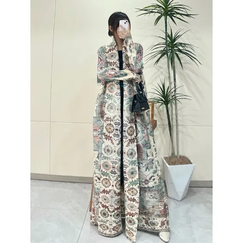 Женский плиссированный халат миаке в стиле ретро, Кардиган с длинным рукавом и складками, модная ветровка в стиле Абайи