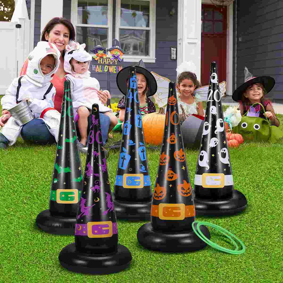 

CLISPEED Ring Toss Game Set, 5PCS Witch Hats with 10PCS Rings, Party Games Fun