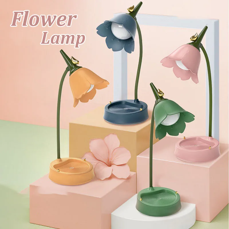 

Flower LED Desk Lamp Student Bedroom Room Lighting Touch Reading Lamp Eye Protection Multi-function Lamp Table Light Supplies