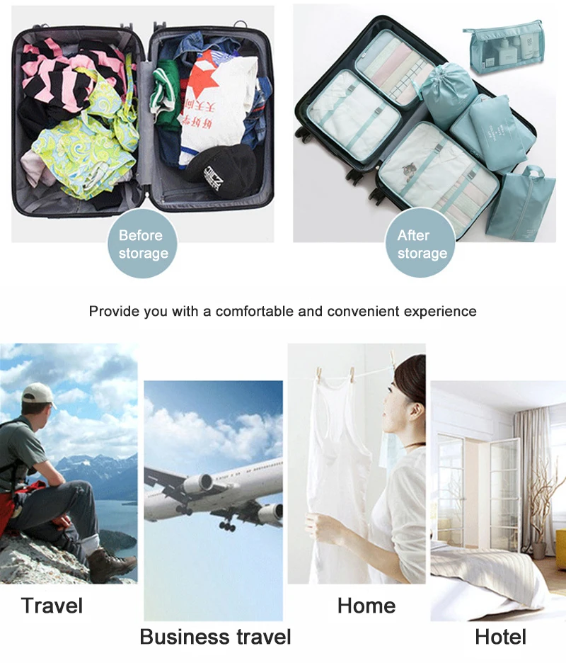 8pcs Set Travel Luggage Storage Bags Portable Large Capacity Packing Cube for Clothes Underwear Shoes Cosmetic Organizer Pouch